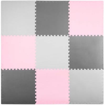 RicoKids - Puzzelmat - 180x180cm - Grijs en Roze - Antislip
