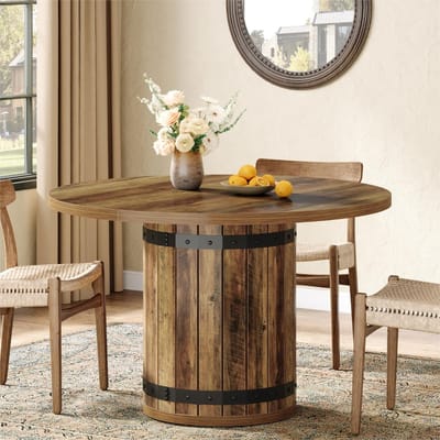 LITTLE TREE Ronde Boerderij Eettafel - Bruin - 100 x 100 x 75 cm - Voor 4 Personen - Met Latten Onderstel