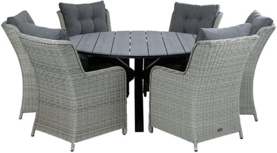 7-delige ronde tuinset | 6 Dublin tuinstoelen (MG) | ⌀150cm Cyprus tuintafel (Grey)