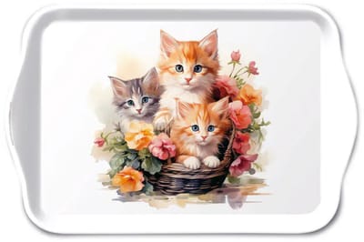 Tray melamine 13x21 cm Kittens in basket