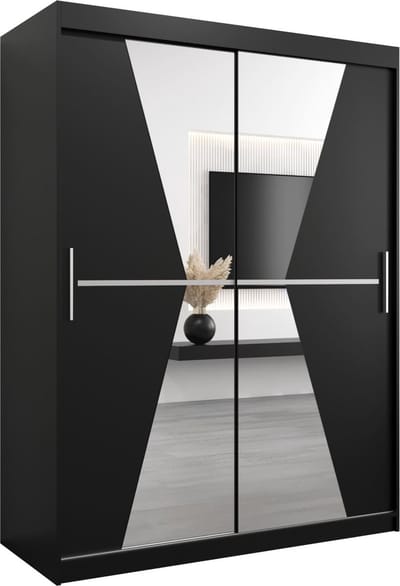 InspireMe - Kledingkast met 2 schuifdeuren, Modern-stijl, Een kledingkast met planken en een spiegel (BxHxD): 150x200x62 - TOTO 150 Zwart Mat