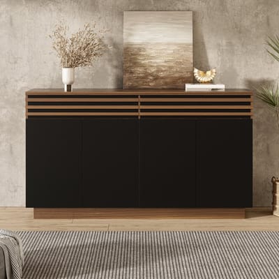 VVBV Ladekast Dressoir 150x40x85 cm met 2 Lades, 4 Deuren - Opbergruimte, Voor Woonkamer, Verstelbaar - Hout Zwart/Bruin