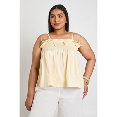 boohoo Dames Plus Cami Top Met Gerimpeld Lijfje En Strikdetail | Citroen | Maat: 44