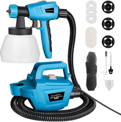 Professioneel Verfpistool – Vier Spuitmonden – Verfspuiten Electrisch – 1300ML Reservoir – Accu Verfspuit – Complete Set – 800W – Blauw