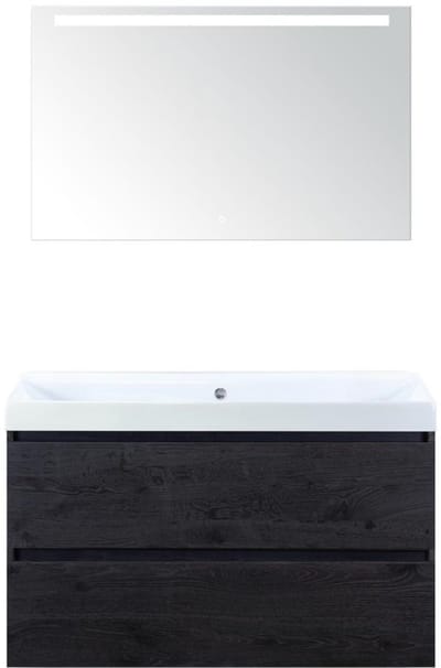 Maxx XL Badmeubelset 100 cm - Black Oak - Wastafel Just Zonder Kraangat met LED Spiegel