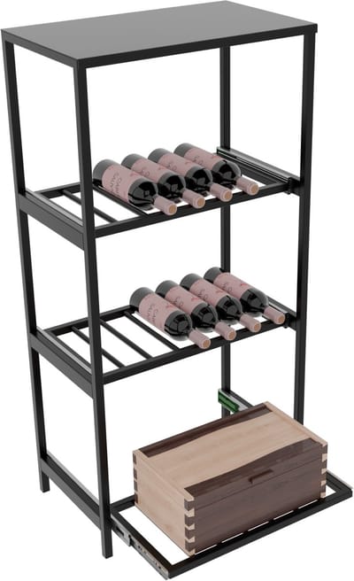 MetaloPro Wijnrek Calabria – Zwart Metalen Flessenrek Met Uittrekfunctie, Ook Geschikt Voor Dozen, Voor Keuken Of Kelder – 120x60x30cm