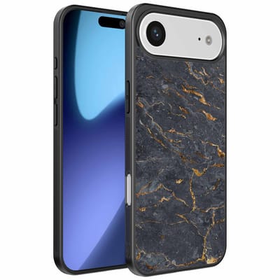Geschikt voor iPhone Air Telefoonhoesje met Grijs Goud Marmer Opdruk - TPU Backcover Case Grey Gold Marble Design - Zwart - Smartphonica geschikt voor iPhone 17 Air