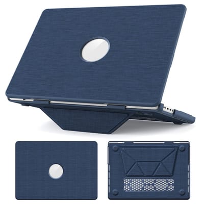 Compatibel voor MacBook Air 13 inch hoesje M5 M4 M3 M2 2026-2022 A3449 A3240 A2681 A3113, opvouwbare standaard, plastic harde schaal geweven stof voor lucht 13,6（blauw）