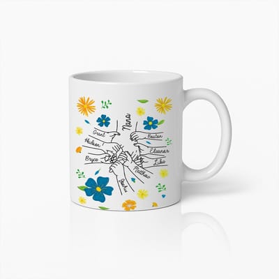 Gepersonaliseerde Vriendschapsmok met Namen en Kleurrijke Bloemen – Uniek Cadeau voor Beste Vrienden en Familieband