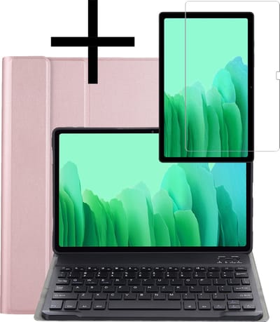 Hoes - Geschikt voor Samsung Galaxy Tab A7 (2020) - Met Screenprotector - Keyboard Book Cover - Toetsenbord Case - Hoesje - Rosé goud