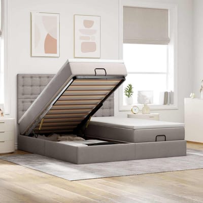 vidaXL - Ottoman - bed - met - matrassen - 160x200cm - stof - taupe
