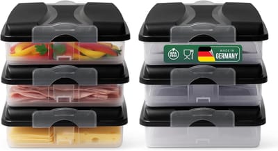 Novaliv 6x kleine voedselcontainers met 6x deksels, stapelbaar voor koelkast en vriezer, set opslagcontainers, opbergdoos organizer, voor vleeswaren, worst, kaas, fruit, groenten, maaltijdvoorbereidingscontainer