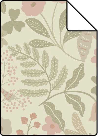 Proefstaal ESTAhome behang bloemen en vogels groen en roze - 26.5 x 21 cm - 139869-S