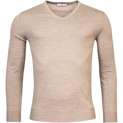 Thomas Maine Trui Merino Wool V-Neck Single Knit Licht Beige Melange / male