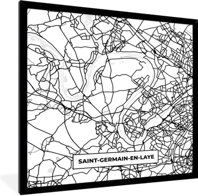 Fotolijst incl. Poster Zwart Wit- Plattegrond - Kaart - Frankrijk - Saint-Germain-en-Laye - Stadskaart - Zwart wit - 40x40 cm - Posterlijst