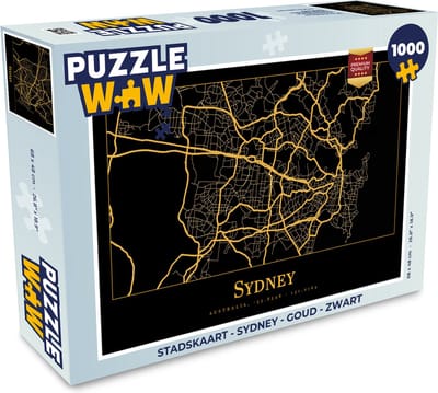 Puzzel Stadskaart - Sydney - Goud - Zwart - Legpuzzel - Puzzel 1000 stukjes volwassenen - Plattegrond