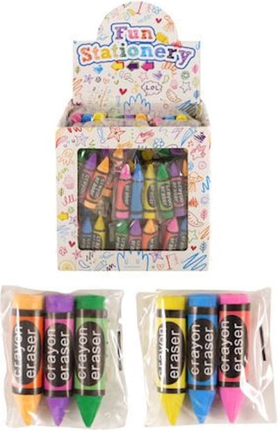 84 Stuks - Gummen - Model: 3-Delige Krijtjes Gum Set - In Traktatiebox - Uitdeelcadeautjes - Traktatie voor kinderen