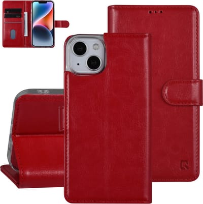 UNIQ Accessory Telefoonhoesje voor Apple iPhone 14 - Rood Book Case - PU Leer Bescherming