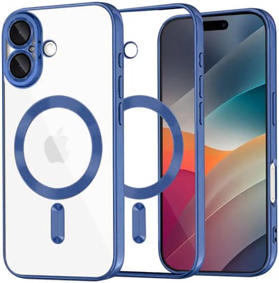 Hoesje geschikt voor Apple iPhone 17 - Techsuit Luxury Crystal Back Cover - Geschikt voor MagSafe - Transparant/Donkerblauw
