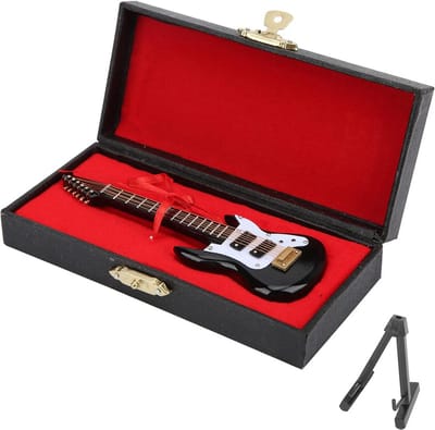 Miniatuur Gitaar Model - Houten Replica - Home Decoratie - Inclusief Standaard - N.v.t. - Zwart