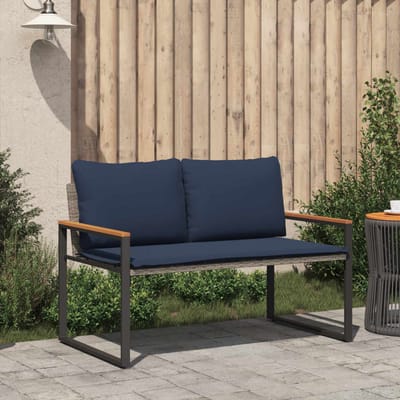 vidaXL - Bank - met - kussen - Grijs - en - Marineblauw - 115 - x - 65 - x - 72 - cm - Rattan
