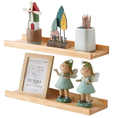 Dailygoods - Hout Zwevende Planken - Set van 2 Grenenhout Wandplanken (50 x 15 cm)