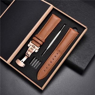 Klassieke zachte lederen horlogebanden Zakelijke horlogebanden met automatische sluiting Houten kistriem 18 mm 20 mm 22 mm 24 mm horlogeband 18mm brown