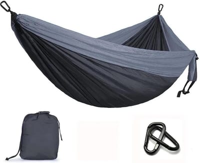 Kampeerhangmat Tweepersoons - Nylon Hangmat - Buiten Ontspannen - Inclusief Ophangmateriaal - 300 x 200 cm - Grijs