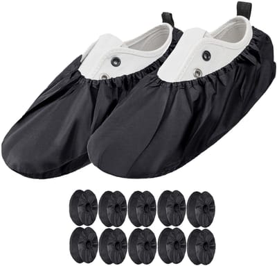 FEROCITY - Schoenovertrekken - Antislip, herbruikbaar - Unisex - Erwachsene - EU 38-45, 5 paren - Polyester - Zwart