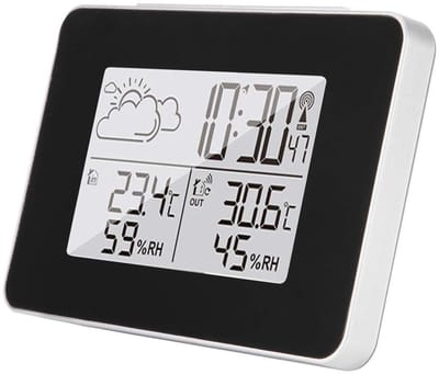 Digitale hygrometer en binnen-buiten thermometer met LCD-achtergrondverlichting en draadloze wekker