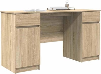 Studie Bureau - Schrijftafel Werkplek - Thuis Kantoor - Zes Opbergcompartimenten - 140 x 49 x 76 cm - Sonoma Eiken