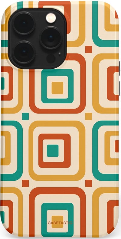 Casetastic hoesje geschikt voor Apple iPhone 14 Pro Max - MagSafe - Dubbellaagse bescherming - Retro Vierkant verlangen - Fashion Case - Crème Terracotta Goud Turquoise