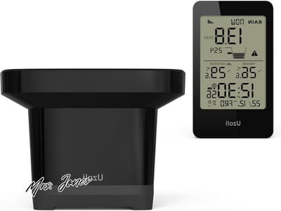 Mrs. Jones Uzoli Regenmeter draadloos buitensensor DCF radiogestuurde klok Neerslag geschiedenis Temperatuur Regenalarm 24h Digitale regenmeter tuin EM3356E .