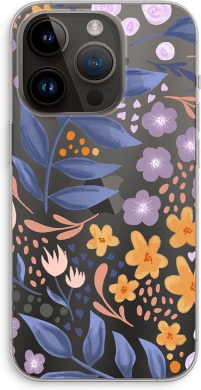 Case Company® - Hoesje geschikt voor iPhone 14 Pro hoesje - Flowers with blue leaves - Soft Cover Telefoonhoesje - Bescherming aan alle Kanten en Schermrand