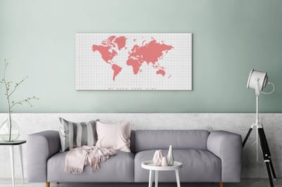 Wereldkaart Roze - Pink - Modern - canvas | Wereldkaart Canvas Schilderij 100x50 cm