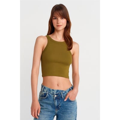 Geribbelde katoenen sweater zonder mouwen Crop Top