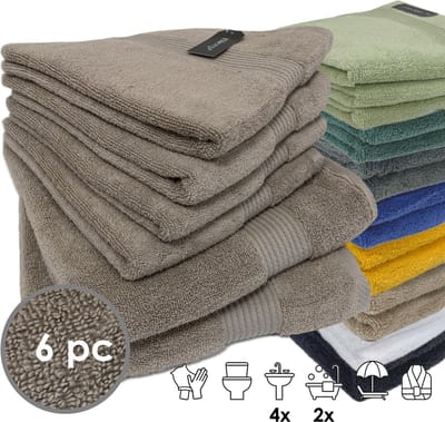 iSleep Terry Badtextiel - Voordeelset (6 delig) - 4x Handdoek 60x110 cm - 2x Badlaken 70x140 cm - Taupe