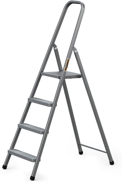 Trapladder met 4 treden - Belastbaar tot 125 kg - Werkhoogte 2,75 m - Stalen ladder voor huishoudelijk gebruik