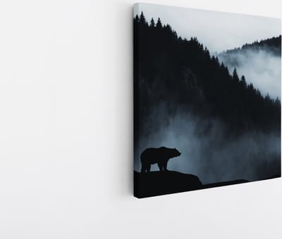 Saammp Canvas Schilderij - Beer op Rots - Landschap - Natuur - 20x20 - Foto op canvas - Wanddecoratie - Muurdecoratie Woonkamer - Slaapkamer decoratie - Canvas Print