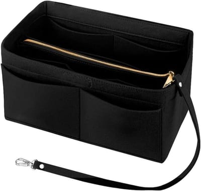 Famanu – Handtasorganizer - vilten tasorganizer - bag-in-bag - binnenvakken - handtasorganizer met afneembare zak met ritssluiting en sleutelketting - zwart (zwart)