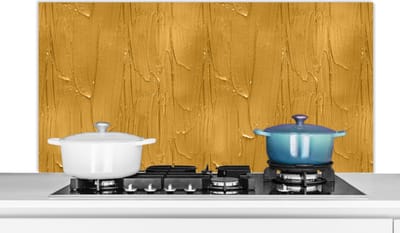 Spatscherm Keuken - Kookplaat Achterwand - Spatwand Fornuis - 120x60 cm - Verf - Patronen - Oker - Aluminium - Wanddecoratie - Muurbeschermer - Hittebestendig