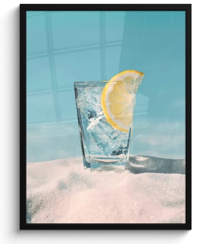 Poster in lijst - Fotolijst 60x80 cm - Posters - Glas - ijsblokjes - Citroen - Posterlijst zwart - Decoratie - Wanddecoratie woonkamer - Muurdecoratie slaapkamer