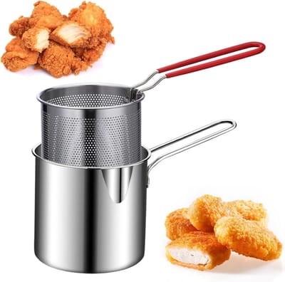 Patat kookpan met frituurmand en zeef - Roestvrijstalen friteuse voor fornuizen - Kippenfrituurpannen - Frietmandje - Keukenkookgereedschap