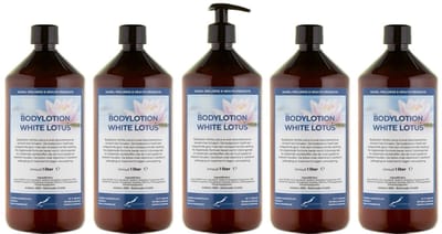 Bodylotion White Lotus 1 Liter - met gratis pomp - set van 5 stuks - Voordeelverpakking