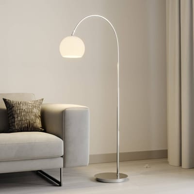 Lindby - booglamp - 1licht - Metaal, glas - H: 140 cm - E27 - nikkel mat, opaalwit