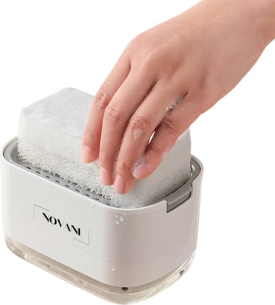 Keuken 2 in 1 Zeepdispenser - Vloeistofpomp - Navulbaar - Sponshouder - Afwasmiddeldispenser - Keukenaccessoire - Gootsteen - Life Gadget - Aanrecht - Wit