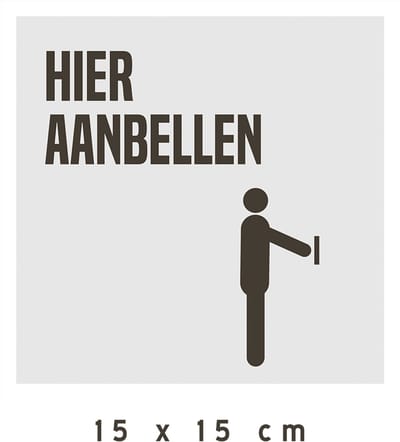 Pictogram/ bord | "Hier aanbellen" | 15 x 15 cm | Receptie | Deurbord | Inkom | Bellen | Bureau | Vertegenwoordigers | Bureel | Onthaal | 1 stuk