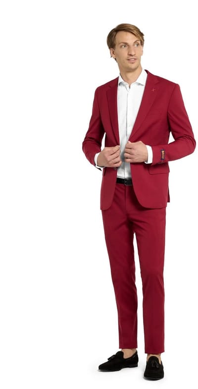 OppoSuits Daily Bright Burgundy - Casual Heren Pak - Kostuum - Inclusief Blazer en Pantalon - Maat EU 60