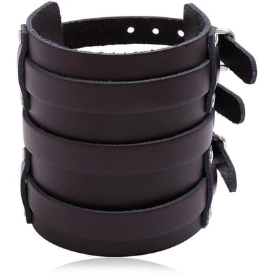 Verstelbare Dikke Wrap Armband 80 Mm Breedte Echt Leer Ontwerp Heren Polsband Eenvoudig Casual Sieraden Accessoire black