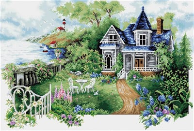 Diamond Dotz diamond painting Summer Hideaway groot landschap.